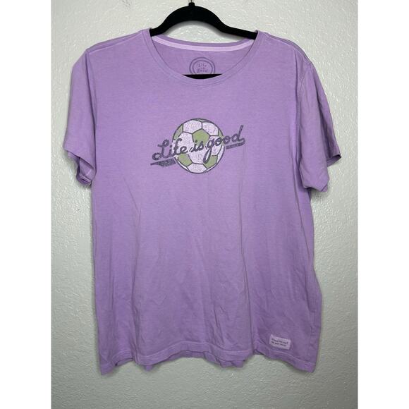 Life Is Good Tops - Life is Good Soccer Ball T Shirt Size Lavender Purple Short Sleeve Size Large